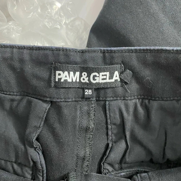 PAM & GELA Leopard Print Racer Stripe Cargo Pants Black Size US 28 - Picture 11 of 12
